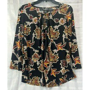 liz clairbone, Women 3/4 sleeve long, size petite PL, floral, color black